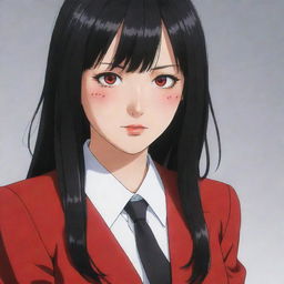 Yumeko Jabami from the anime 'Kakegurui', detailed depiction with her characteristic red eyes and black hair.