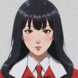 Yumeko Jabami from the anime 'Kakegurui', detailed depiction with her characteristic red eyes and black hair.