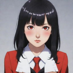 Yumeko Jabami from the anime 'Kakegurui', detailed depiction with her characteristic red eyes and black hair.