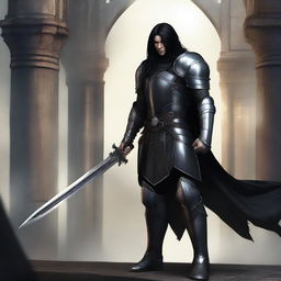 A human arc warrior with long black hair and black eyes, clad in leather armor