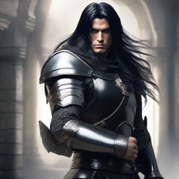 A human arc warrior with long black hair and black eyes, clad in leather armor