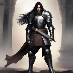 A human arc warrior with long black hair and black eyes, clad in leather armor