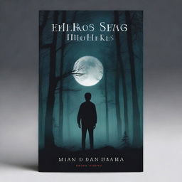 A book cover for a horror novel featuring a man observing the moon in a dark forest