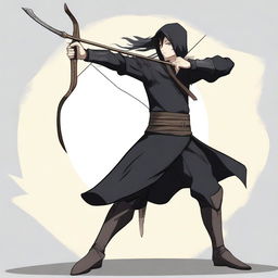 An anime-style animated human man with a longbow and arrows