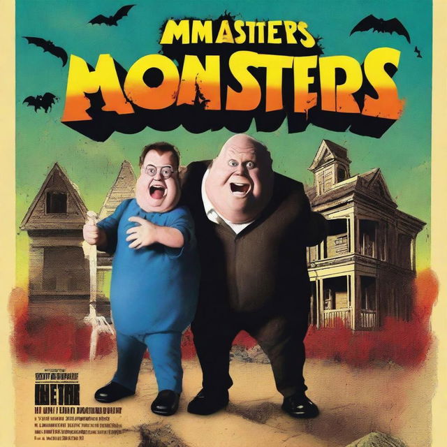 Create a movie poster for a buddy comedy/horror movie titled 'Monsters vs