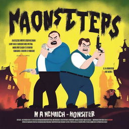 Create a movie poster for a buddy comedy/horror movie titled 'Monsters vs