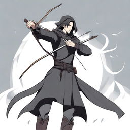 An anime-style animated human man with a longbow and arrows