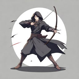 An anime-style animated human man with a longbow and arrows