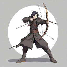 An anime-style animated human man with a longbow and arrows