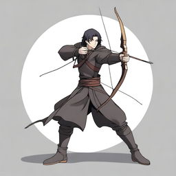 An anime-style animated human man with a longbow and arrows