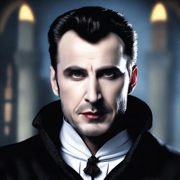 Create an image of Chris Evans portrayed as Dracula