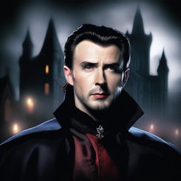 Create an image of Chris Evans portrayed as Dracula