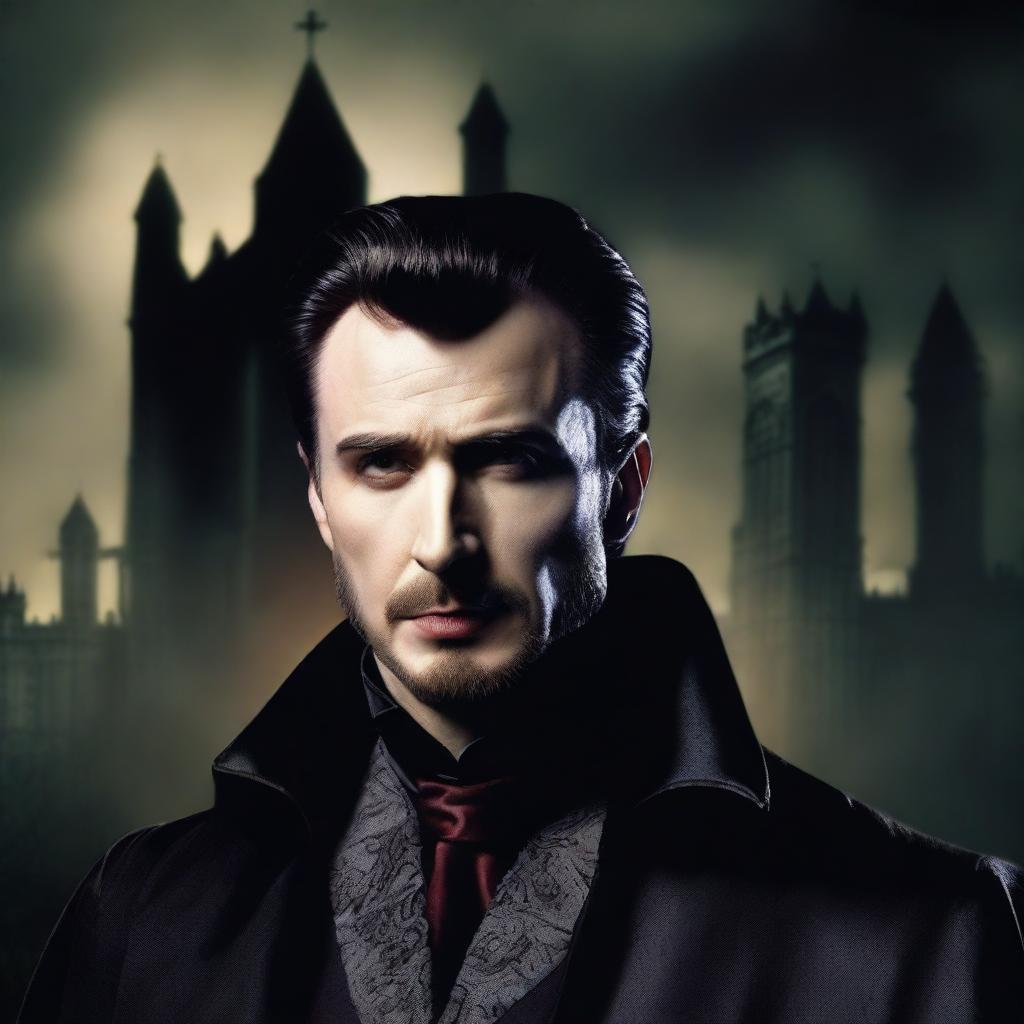 Create an image of Chris Evans portrayed as Dracula