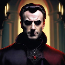 Create an image of Chris Evans portrayed as Dracula, but with a twist