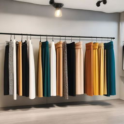 A variety of fashionable skirts displayed in a chic boutique setting