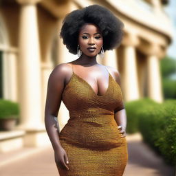 A stunning and attractive African woman with a curvy figure, exuding confidence and grace