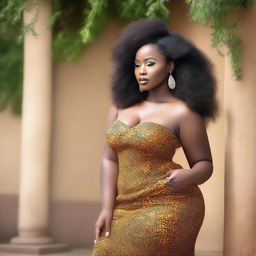 A stunning and attractive African woman with a curvy figure, exuding confidence and grace