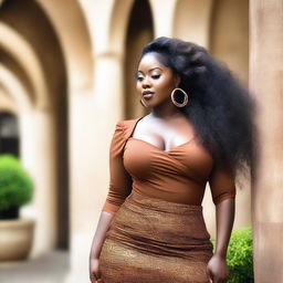 A stunning and attractive African woman with a curvy figure, exuding confidence and grace