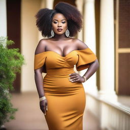 A stunning and attractive African woman with a curvy figure, exuding confidence and grace