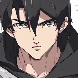 A close-up of an anime-style animated human man's face, with intense focus