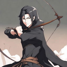 An anime-style animated human man with a longbow and arrows