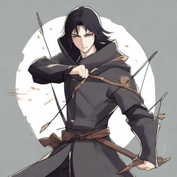 An anime-style animated human man with a longbow and arrows