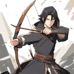 An anime-style animated human man with a longbow and arrows