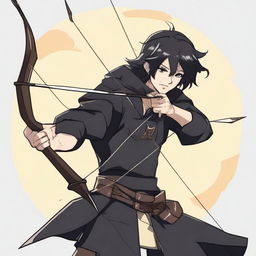 An anime-style animated human man with a longbow and arrows