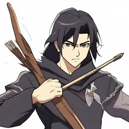 An anime-style animated human man with a longbow and arrows