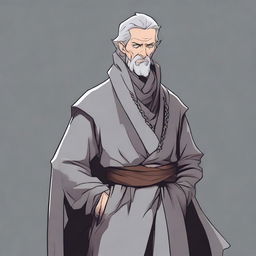 A detailed illustration of a middle-aged male human warlock who is a failed merchant