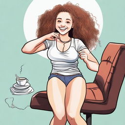 A playful and light-hearted illustration of Sofie Dossi with her wrists and ankles gently tied to a chair