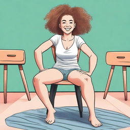 A playful and light-hearted illustration of Sofie Dossi with her wrists and ankles gently tied to a chair