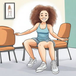 A playful and light-hearted illustration of Sofie Dossi with her wrists and ankles gently tied to a chair