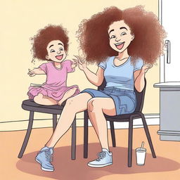 A playful and light-hearted illustration of Sofie Dossi with her wrists and ankles gently tied to a chair