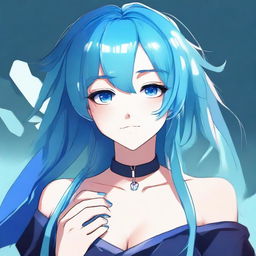 Create a digital art piece featuring a blue-haired anime girl