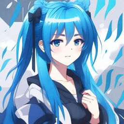 Create a digital art piece featuring a blue-haired anime girl