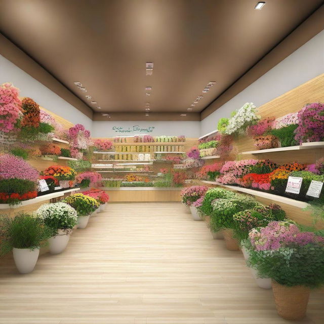 Create a commercial space design for 'Flores con Encanto' flower shop