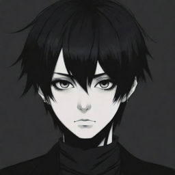 Generate an anime character following an emo aesthetic with dark clothing, expressive eyes, and a moody demeanor.