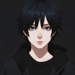 Generate an anime character following an emo aesthetic with dark clothing, expressive eyes, and a moody demeanor.