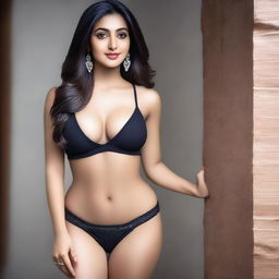 A fit and attractive Indian woman with a beautiful face is posing to highlight her perfect body