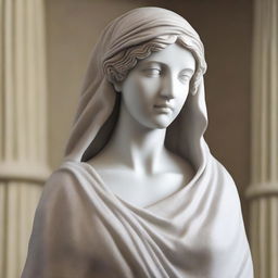 A highly detailed and realistic image of a Greek veiled female statue