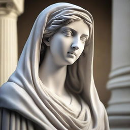 A highly detailed and realistic image of a Greek veiled female statue