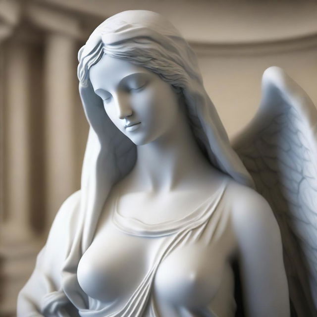 A highly detailed and realistic image of a Greek veiled female angel statue