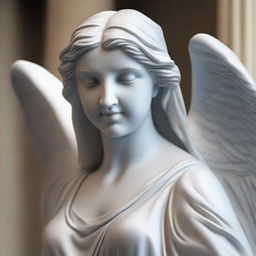 A highly detailed and realistic image of a Greek veiled female angel statue