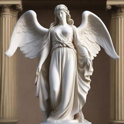 A majestic full-body statue of a Greek veiled female angel