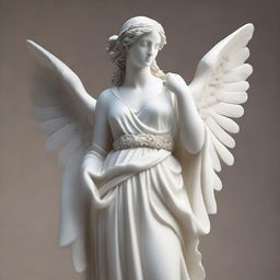 A majestic full-body statue of a Greek veiled female angel