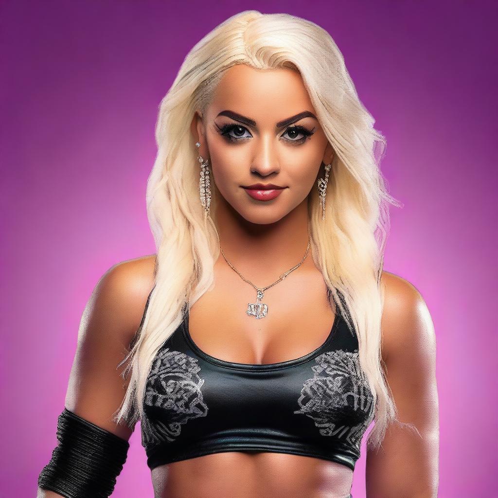 A detailed and stylish portrait of Liv Morgan, a WWE wrestler, in a glamorous and attractive pose