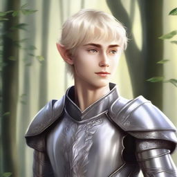 A digital drawing of a young elven teenage male with short blond hair