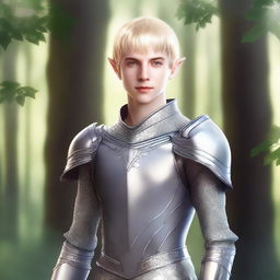 A digital drawing of a young elven teenage male with short blond hair