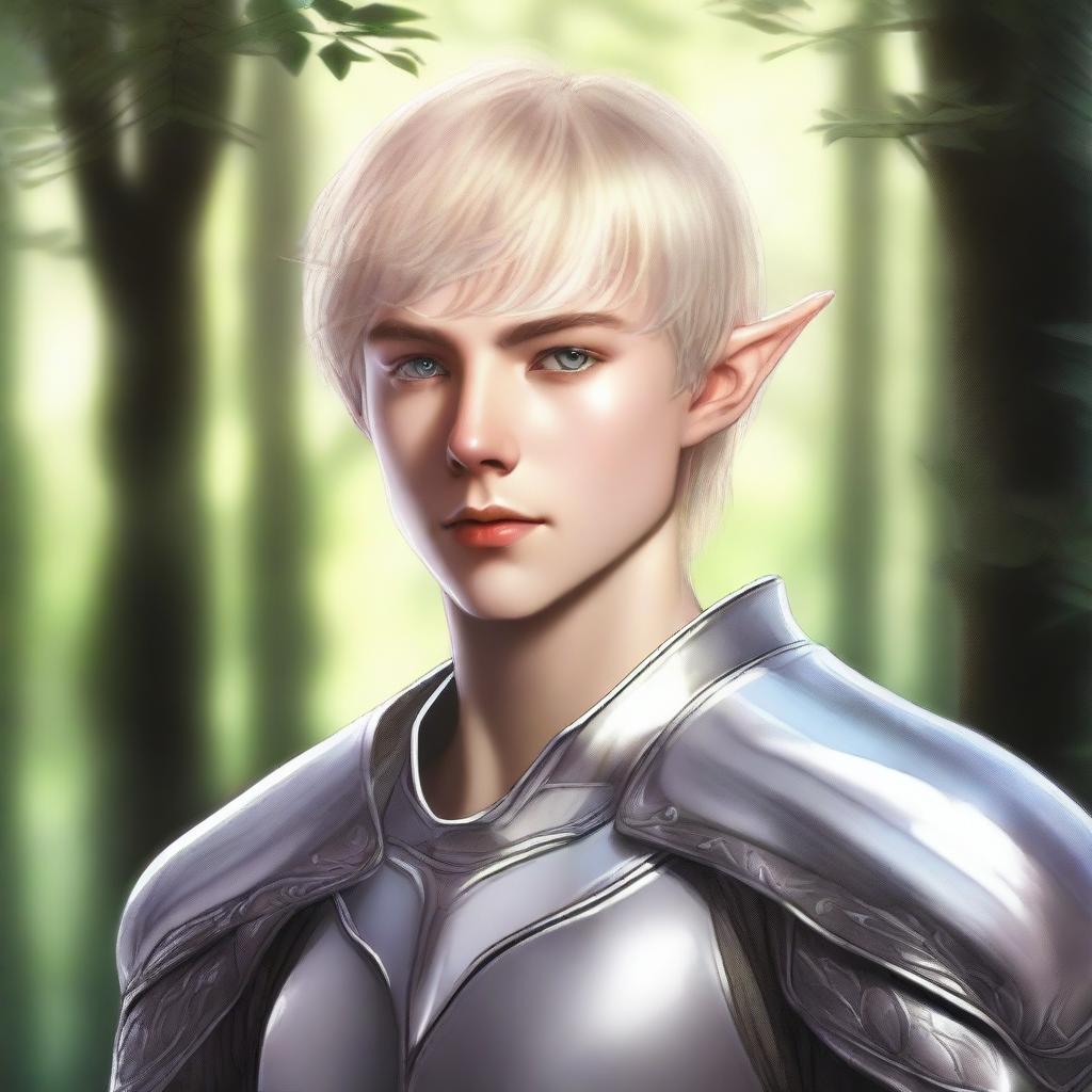 A digital drawing of a young elven teenage male with short blond hair